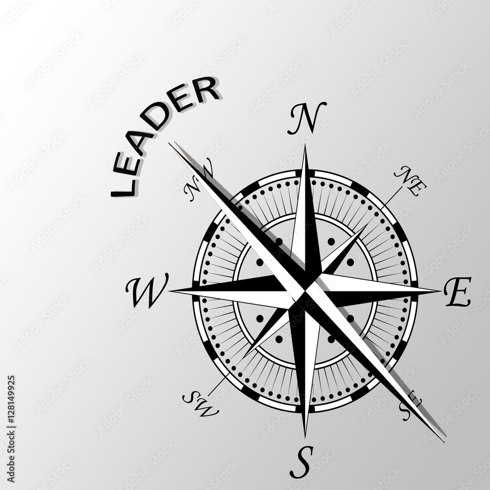 Illustration of leader word written aside compass Illustration of leader word written aside compass
