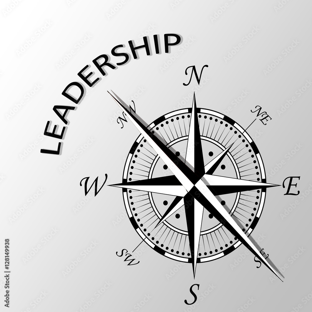 Illustration of leadership written aside compass Illustration of leadership written aside compass