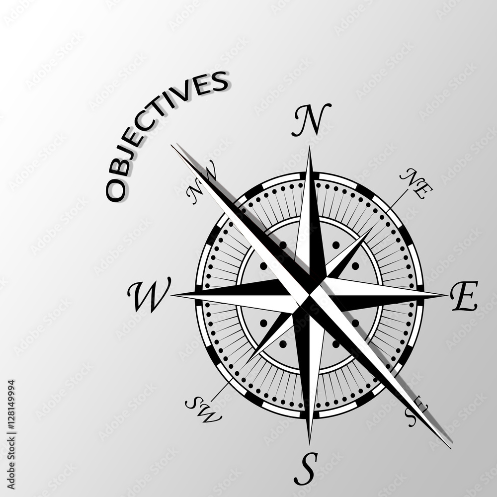 Illustration of Objectives written aside compass Illustration of Objectives written aside compass