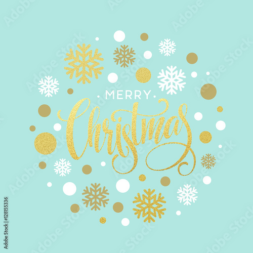 Merry Christmas gold glittering lettering design. Vector illustration
