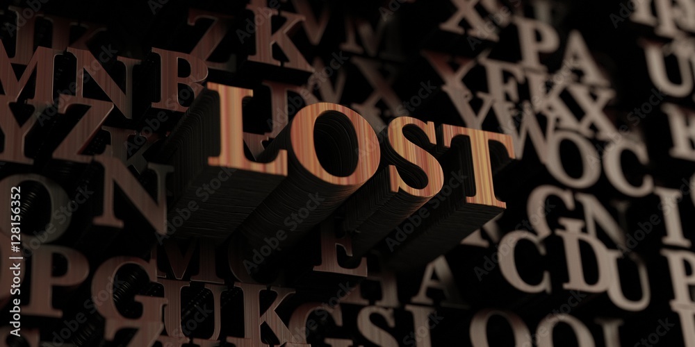 Lost - Wooden 3D rendered letters/message.  Can be used for an online banner ad or a print postcard.