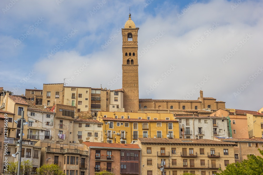 Houses and church tower in the center of Tarazona