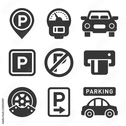 Parking Icon Set on White Background. Vector