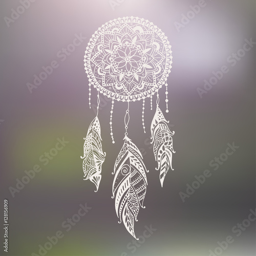 Dreamcatcher with feathers. Vector hand drawn illustration