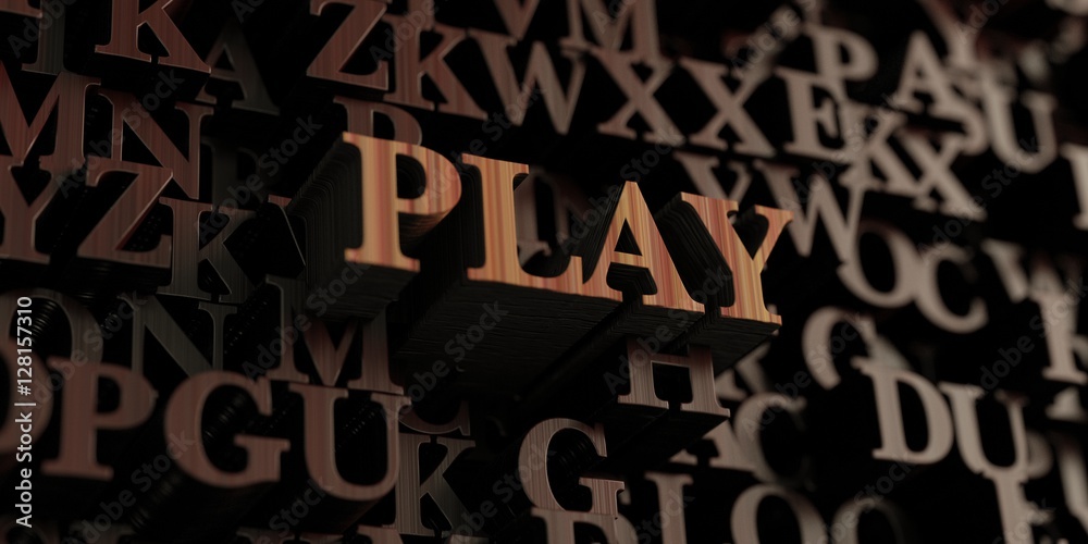 Play - Wooden 3D rendered letters/message.  Can be used for an online banner ad or a print postcard.