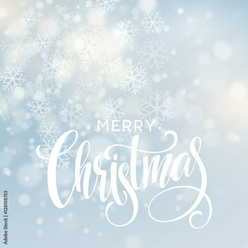 Christmas handwritten lettering text on blurred background with lights. Transparence effect. Vector illustration Christmas handwritten lettering text on blurred background with lights. Transparence effect. Vector illustration