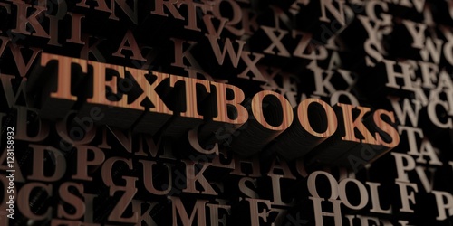 Textbooks - Wooden 3D rendered letters/message. Can be used for an online banner ad or a print postcard.