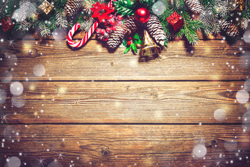 Christmas background with fir tree and decoration