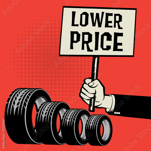Poster in hand, business concept with text Lower Price