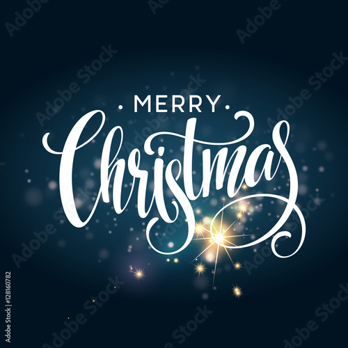 Christmas lettering on Snowflake sparkle background. Vector illustration