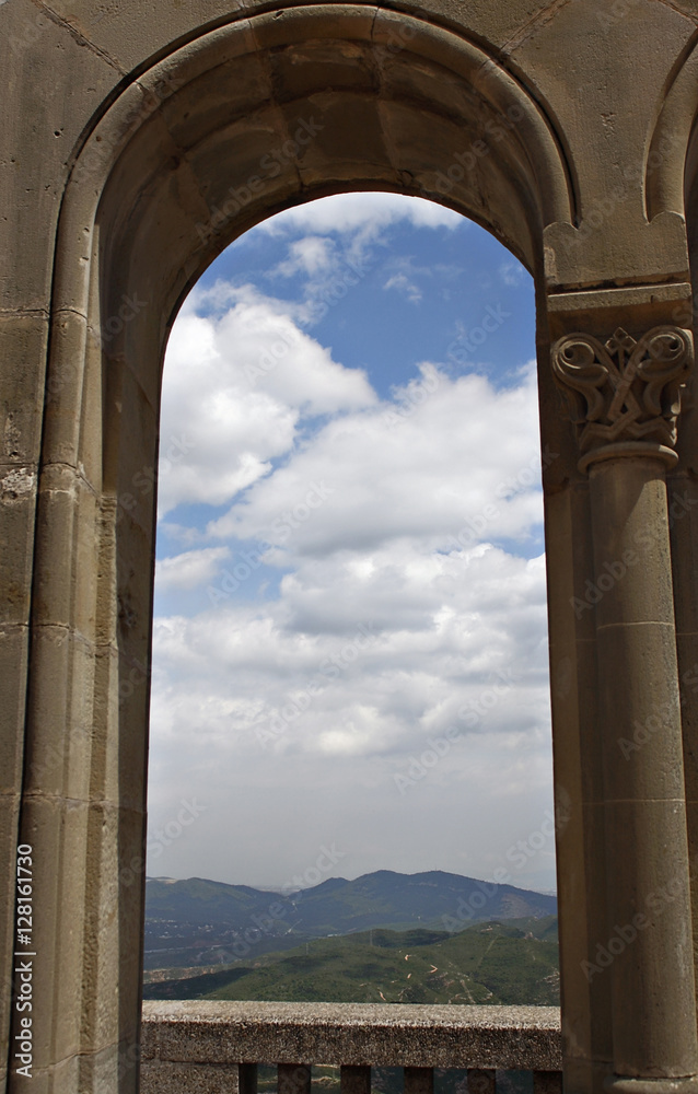 The view from arch in Monterrat monestry, Spain