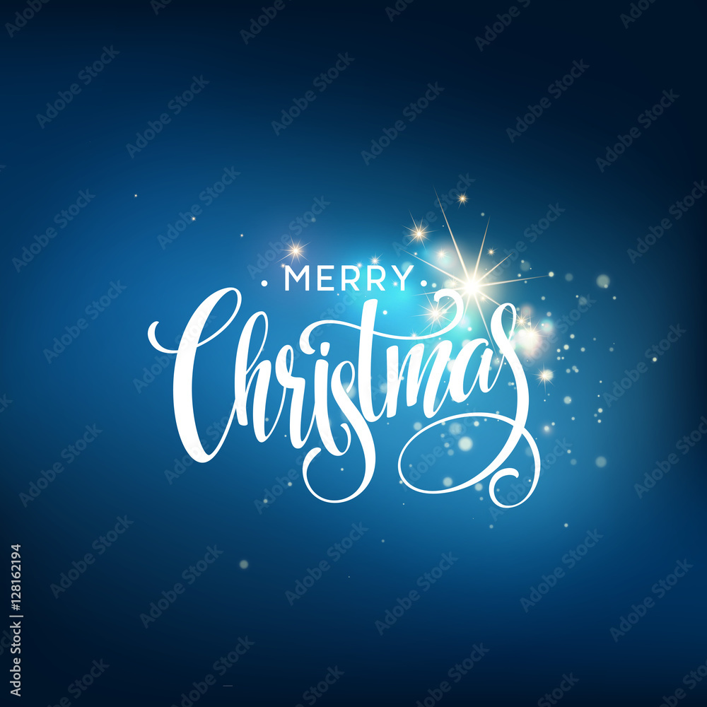 Christmas lettering on Snowflake sparkle background. Vector illustration