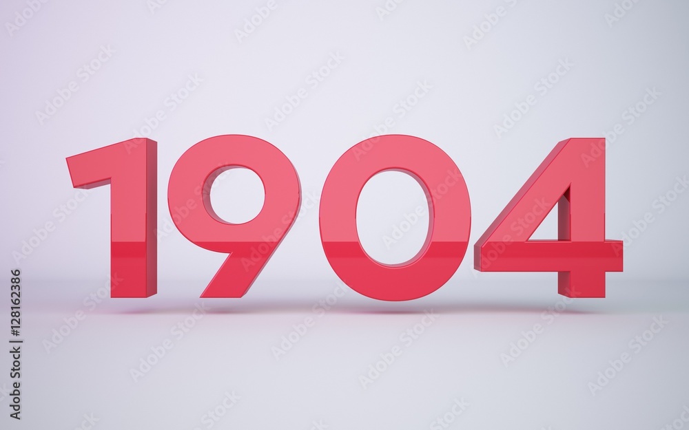 3d rendering year 1904  on clean white background