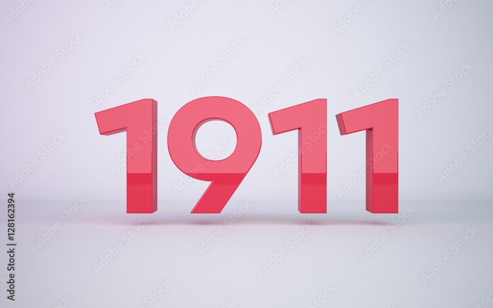 3d rendering year 1911 on clean white background 3d rendering year 1911 on clean white background