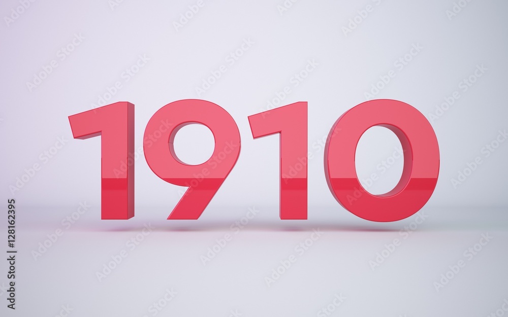 3d rendering year 1910 on clean white background 3d rendering year 1910 on clean white background