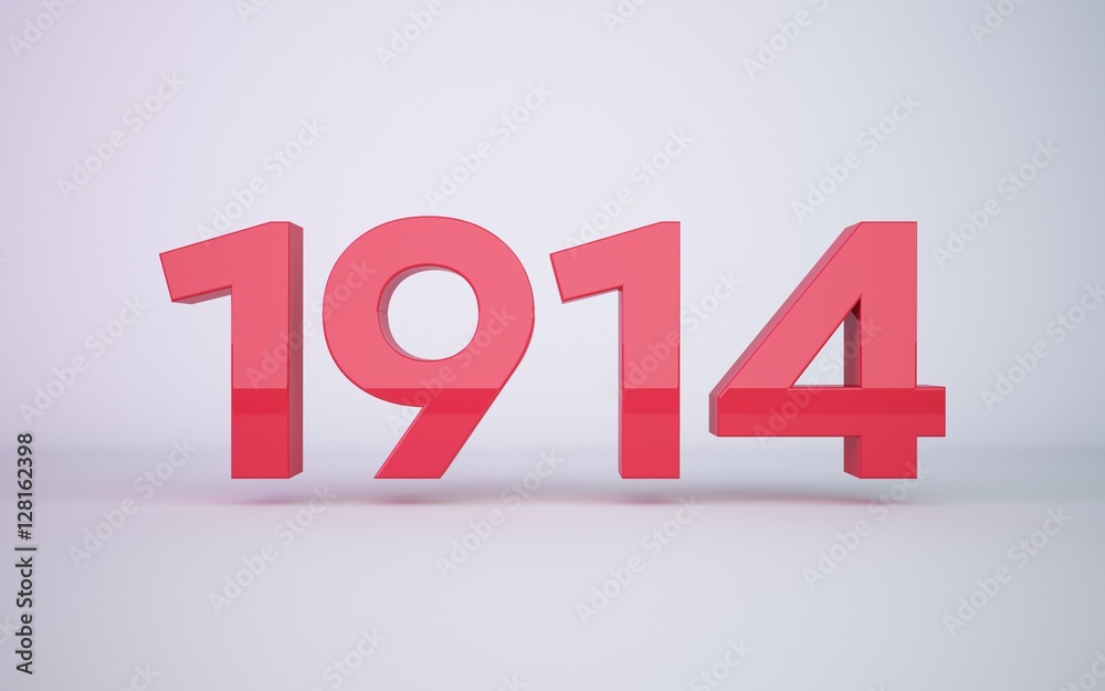 3d rendering year 1914  on clean white background