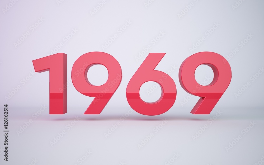 3d rendering red year 1969 on white background 3d rendering red year 1969 on white background