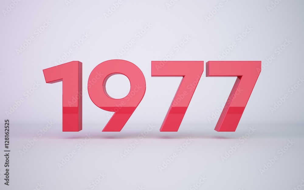 3d rendering red year 1977 on white background