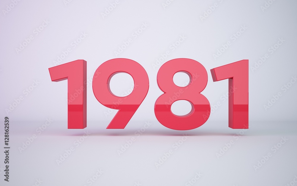 3d rendering red year 1981 on white background 3d rendering red year 1981 on white background