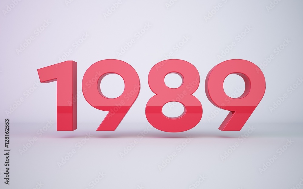 3d rendering red year 1989 on white background ilustra o do Stock