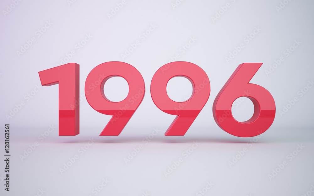 3d rendering red year 1996 on white background