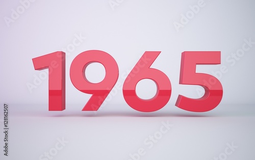 3d rendering red year 1965 on white background