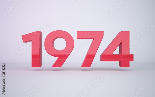 3d rendering red year 1974 on white background