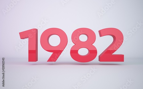 Naklejka 3d rendering red year 1982 on white background