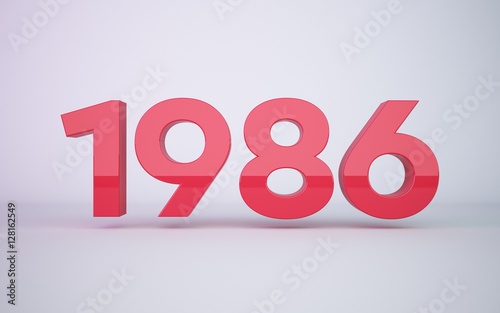 3d rendering red year 1986 on white background