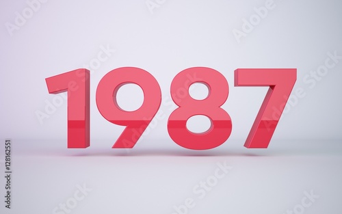 3d rendering red year 1987 on white background