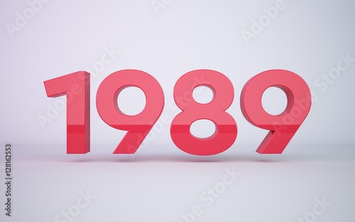 3d rendering red year 1989 on white background photo