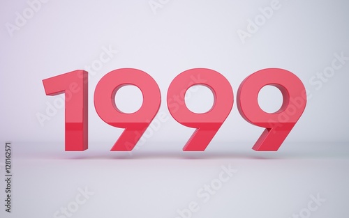 3d rendering red year 1999 on white background photo