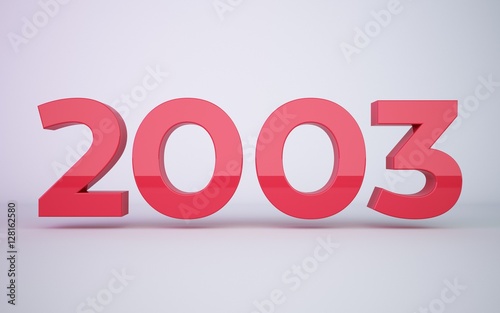 3d rendering red year 2003 on white background