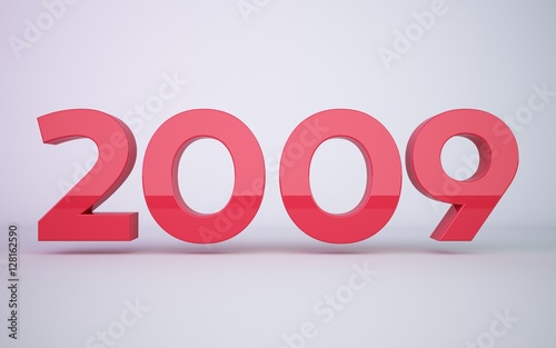 3d rendering red year 2009 on white background photo