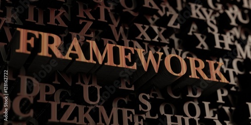 Framework - Wooden 3D rendered letters/message. Can be used for an online banner ad or a print postcard.