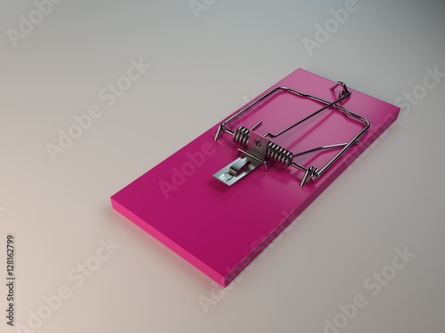 3d rendering pink color wooden mouse trap photo