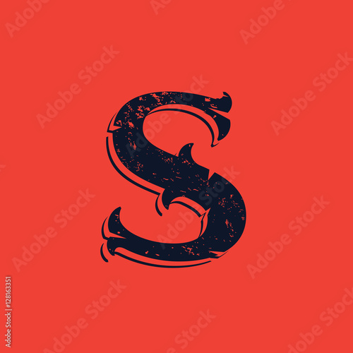 S letter logo in Vintage western victorian grunge style.