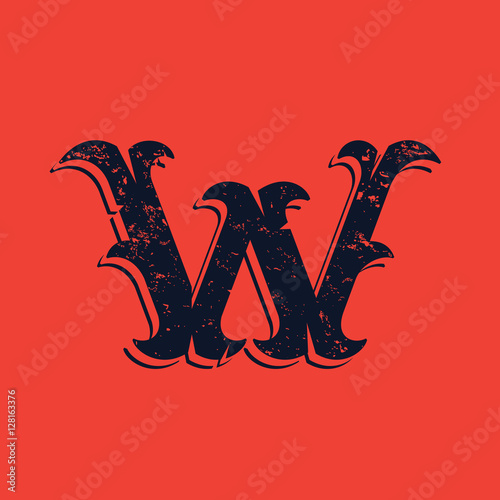 W letter logo in Vintage western victorian grunge style.