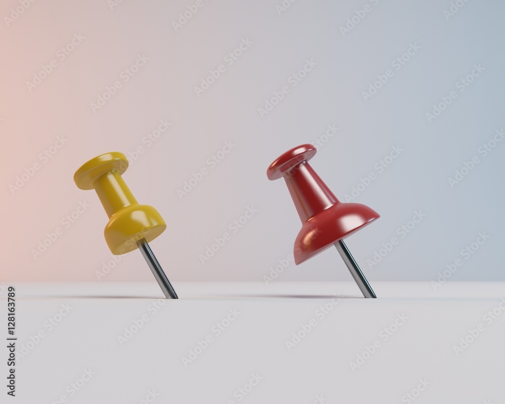 3d rendering two colors red yellow pin 3d rendering two colors red yellow pin