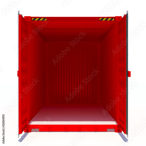 Opened red cargo container