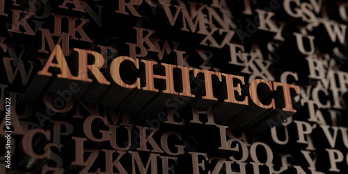 Architect - Wooden 3D rendered letters/message. Can be used for an online banner ad or a print postcard.