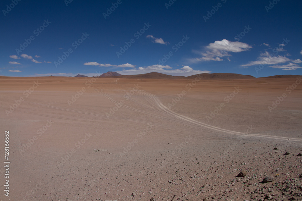 Desert and mountain over blue sky and white clouds on Altiplano,Bolivia Chile Desert and mountain over blue sky and white clouds on Altiplano,Bolivia Chile