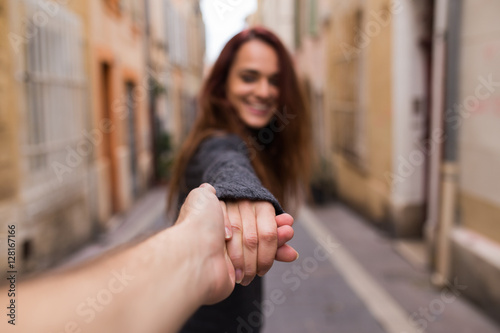Person following young woman