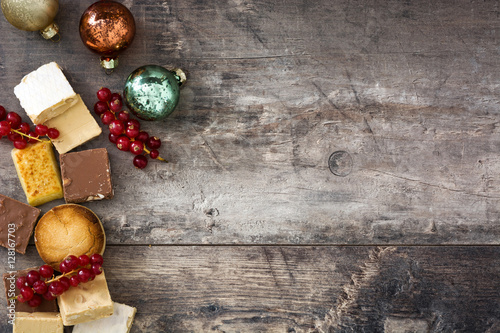 Christmas nougat on wooden background.Copyspace 