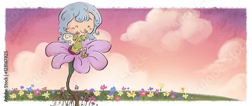 Obraz szczęśliwa wróżka w kwiacie