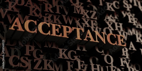 Acceptance - Wooden 3D rendered letters/message. Can be used for an online banner ad or a print postcard.