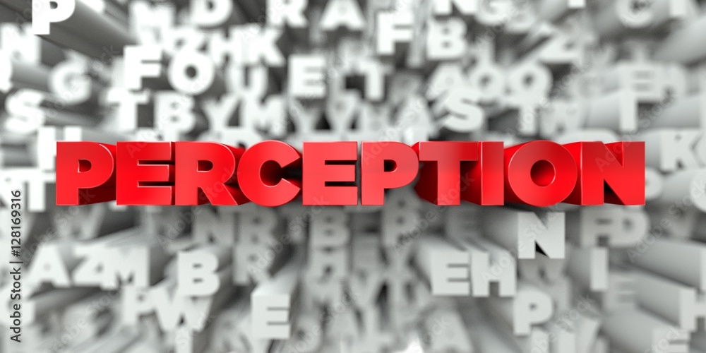 PERCEPTION -  Red text on typography background - 3D rendered royalty free stock image. This image can be used for an online website banner ad or a print postcard.
