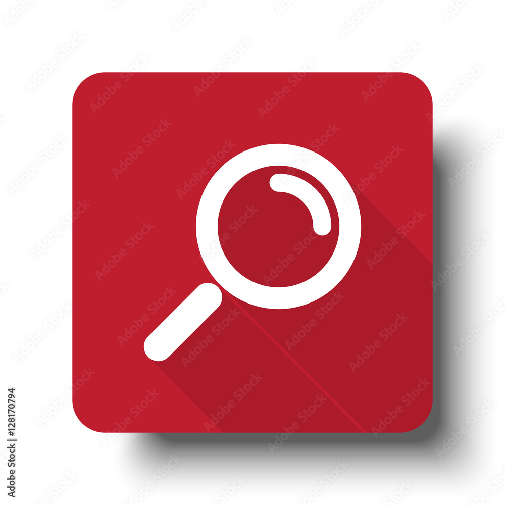 Flat Magnifying Glass web icon on red button with drop shadow Flat Magnifying Glass web icon on red button with drop shadow