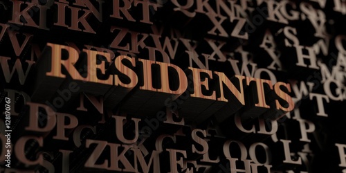 Residents - Wooden 3D rendered letters/message. Can be used for an online banner ad or a print postcard.