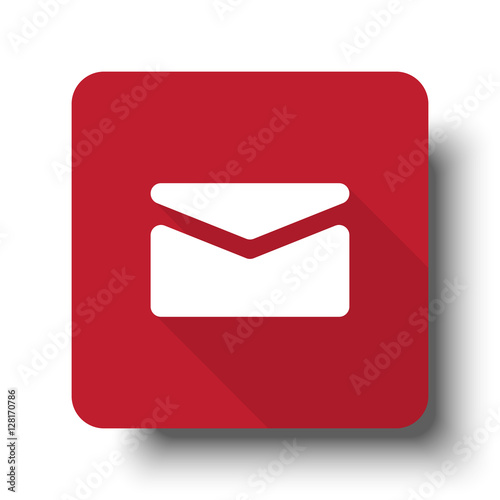 Flat Mail web icon on red button with drop shadow